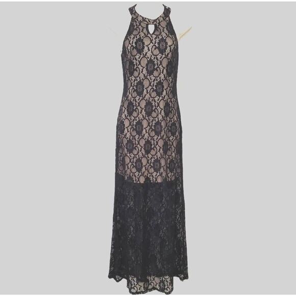 Love Fast Live Hard Dress Womens XL Black Floral Lace Maxi Crew Neck Sleeveless - Picture 1 of 12